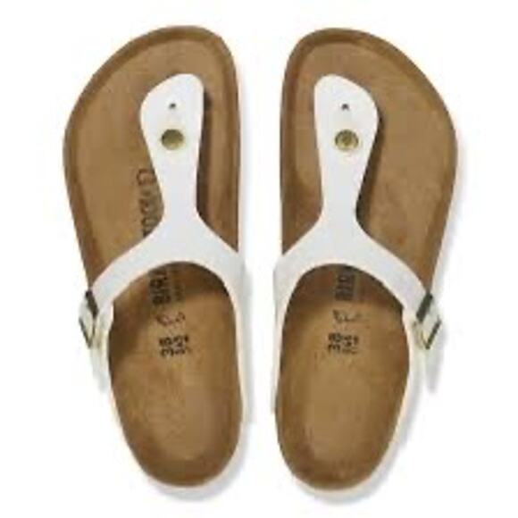 Birkenstock Gizeh Big Buckle Sandles Vegan Cream Canvas Gold Buckles Size 41/10 - Picture 2 of 8